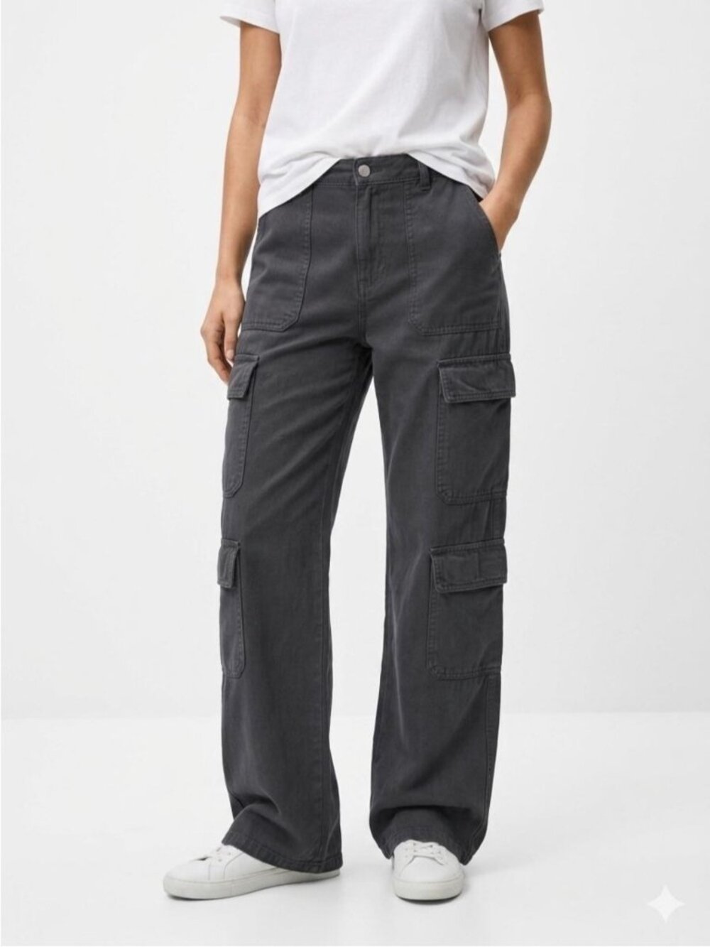 Zara Charcoal Gray Wide-Leg Cargo Pants 242 casual every day school travel work